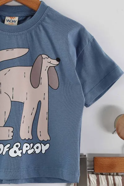 İndigo (1-4 Yaş)Köpek Baskılı Çizgili Şortlu Erkek Çocuk Takım 452270