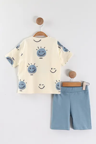 İndigo (1-5 Yaş) Emoji  Baskılı Tişörtlü ve Şortlu Süprem Erkek Çocuk Yazlık Takım 446235