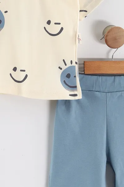 İndigo (1-5 Yaş) Emoji  Baskılı Tişörtlü ve Şortlu Süprem Erkek Çocuk Yazlık Takım 446235