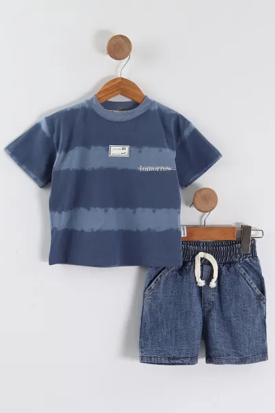 indigo-1-5-yasetiket-detayli-kot-sortlu-erkek-cocuk-yazlik-takim-458404