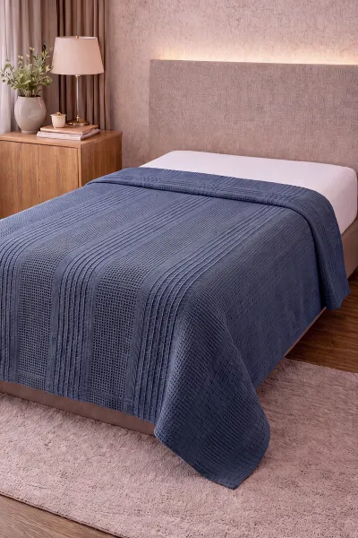 İndigo 160x220 Cm Bella Home Tek Kişilik Pamuklu Petek Pike 474876