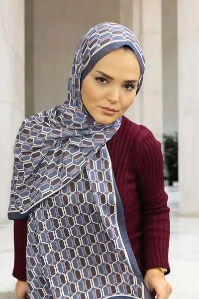 İndigo 180X70 cm Dijital Baskı Chaıne Desenli Pamuk Şal 333220