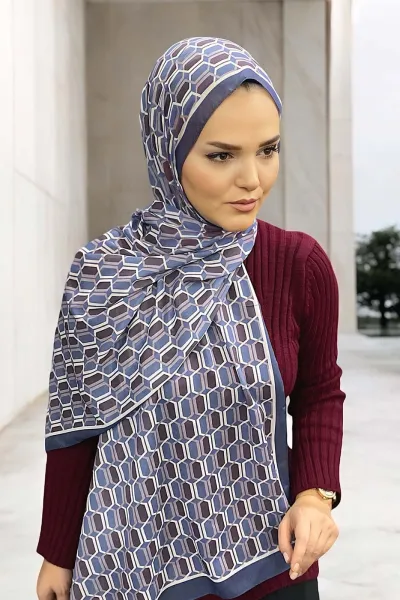 İndigo 180X70 cm Dijital Baskı Chaıne Desenli Pamuk Şal 333220
