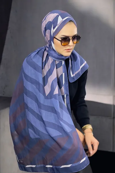 İndigo 180X70 cm Dijital Baskı Lorenza Desenli Pamuk Şal 336611