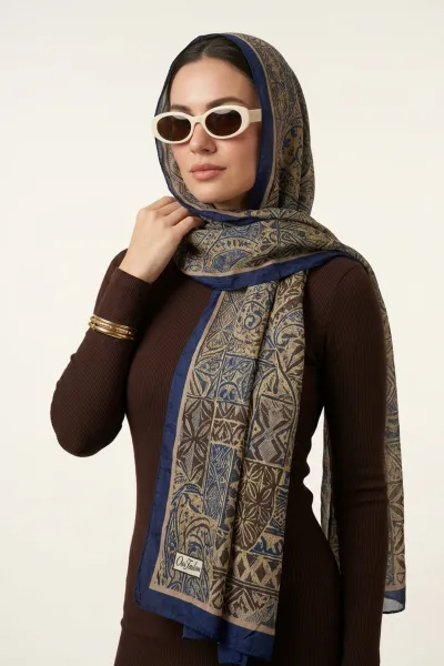 İndigo 180x70 Cm Our Fashion Dijital Baskılı Desenli Bambu Kraş Şal 488557
