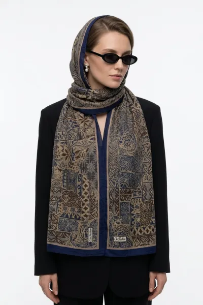İndigo 180x70 Cm Our Fashion Dijital Baskılı Desenli Bambu Kraş Şal 488557