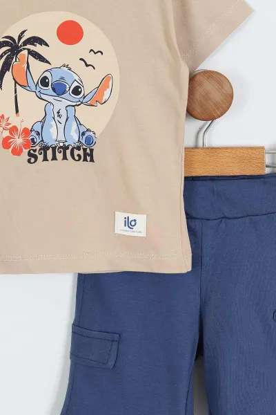 İndigo (2-5 Yaş) Stich Baskılı   Şortlu Erkek Çocuk Yazlık Takım 357534