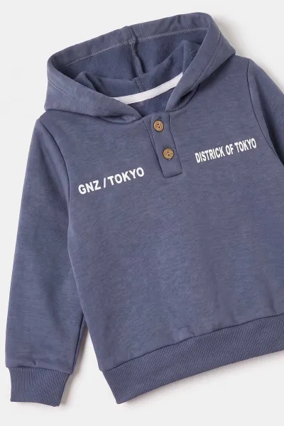 İndigo (2-6 Yaş) Tokyo Baskılı Yakadan Düğmeli Kapüşonlu 3 İp Şardonlu Erkek Çocuk Kışiık Takım 484151