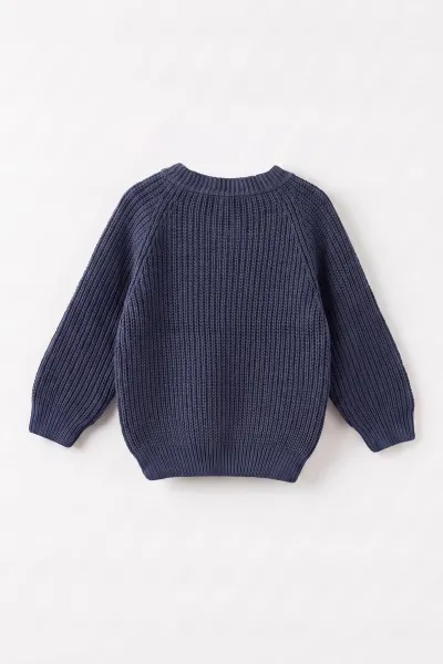 İndigo (2-8 Yaş) Dikişsiz Selanik Örgülü Unisex Çocuk Kazak 474931