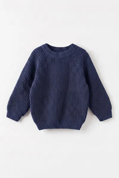 İndigo (2-8 Yaş) Dikişsiz Selanik Örgülü Unisex Çocuk Kazak 474931