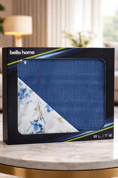 İndigo 200x230 Cm Bella Home Çift Kişilik Pamuklu Petek Pike Takımı 474615