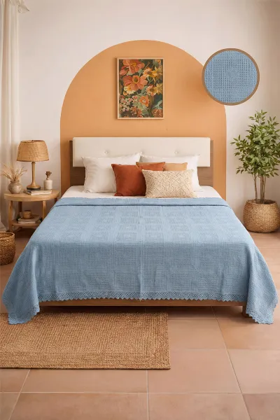 İndigo 220x240 Cm Bella Home Çift Kişilik Safir Kopanakî Lüks Pike 434844