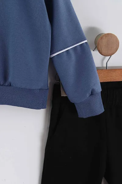 İndigo (3-10 Yaş) Some The One Kabartma Baskılı Sweatli Gabardin Pantolonlu Erkek Çocuk 2'li Takım 443339