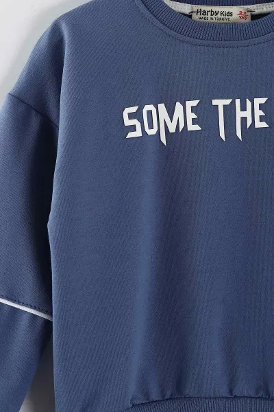 İndigo (3-10 Yaş) Some The One Kabartma Baskılı Sweatli Gabardin Pantolonlu Erkek Çocuk 2'li Takım 443339