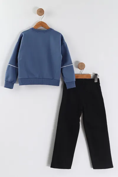 İndigo (3-10 Yaş) Some The One Kabartma Baskılı Sweatli Gabardin Pantolonlu Erkek Çocuk 2'li Takım 443339