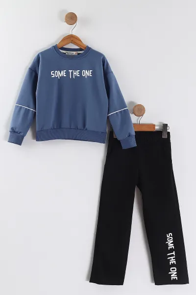 İndigo (3-10 Yaş) Some The One Kabartma Baskılı Sweatli Gabardin Pantolonlu Erkek Çocuk 2'li Takım 443339