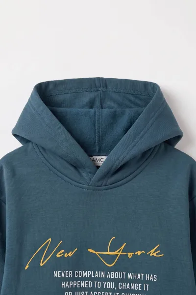 İndigo (3-12 Yaş) Baskılı 3 İp Şardonlu Kapüşonlu Erkek Çocuk Sweatshirt 473840