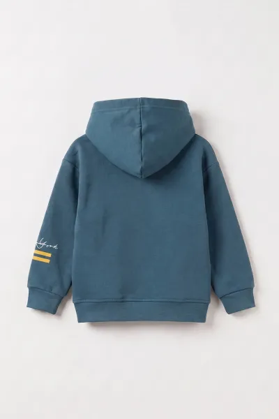 İndigo (3-12 Yaş) Baskılı 3 İp Şardonlu Kapüşonlu Erkek Çocuk Sweatshirt 473840