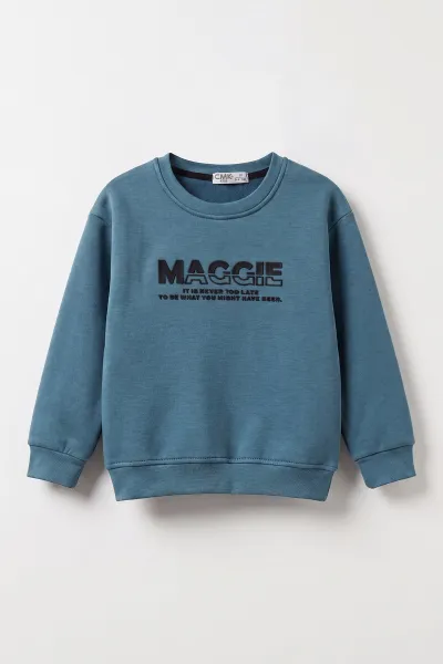 İndigo (3-12 Yaş) Yazı Baskılı 3 İp Şardonlu Erkek Çocuk Sweatshirt 473941