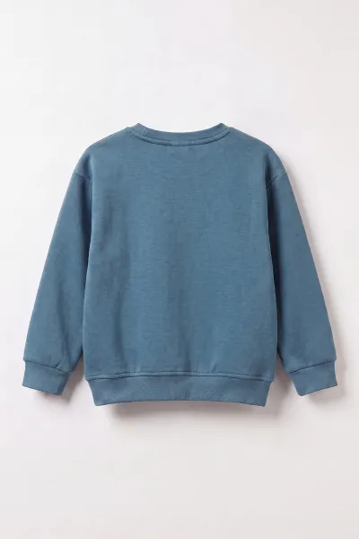 İndigo (3-12 Yaş) Yazı Baskılı 3 İp Şardonlu Erkek Çocuk Sweatshirt 473941