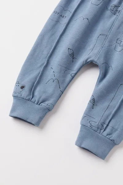 İndigo (3-18 Ay) Kampçı Ayıcık Nakışlı Penye Erkek Bebek Mevsimlik Takım 488213