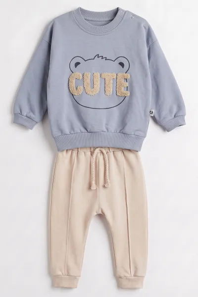 İndigo (3-24 Ay) Cute Nakışlı 2 İp Erkek Bebek Mevsimlik Takım 482180