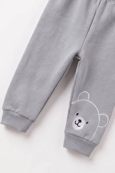 İndigo (3-24 Ay) Teddy Bear  Nakışlı  3 İp Şardonlu Erkek Bebek Kışlık Takım 495597
