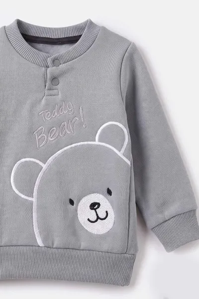 İndigo (3-24 Ay) Teddy Bear  Nakışlı  3 İp Şardonlu Erkek Bebek Kışlık Takım 495597