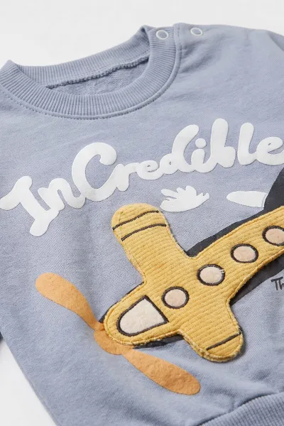 İndigo (3-24 Ay) Uçak Nakışlı 2 İp Erkek Bebek Mevsimlik Takım 482184