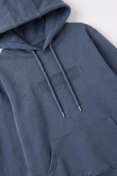 İndigo (4-12 Yaş) Confidence Kabartma Baskılı Kapüşonlu ve Kanguru Cepli 3 İp Şardonlu Erkek Çocuk Sweatshirt 497753