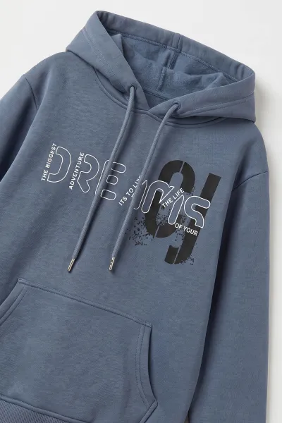 İndigo (4-12 Yaş) Dreams Baskılı Kapüşonlu ve Kanguru Cepli  3 İp Şardonlu Erkek Çocuk Sweatshirt 496868