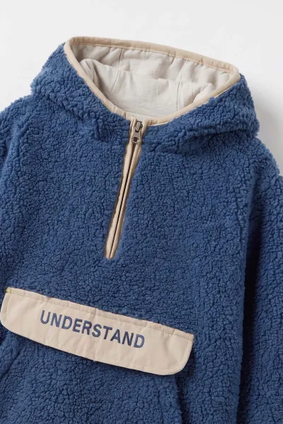 İndigo (1-8 Yaş) Understand Nakışlı Kapüşonlu Kanguru Cepli Yardım Fermuarlı Kuzu Erkek Çocuk Sweatshirt 496324