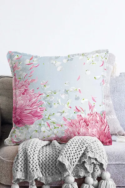 Pembe 43x43 Dijital Baskılı Fermuarlı Modern Kırlent Kılıfı 272876