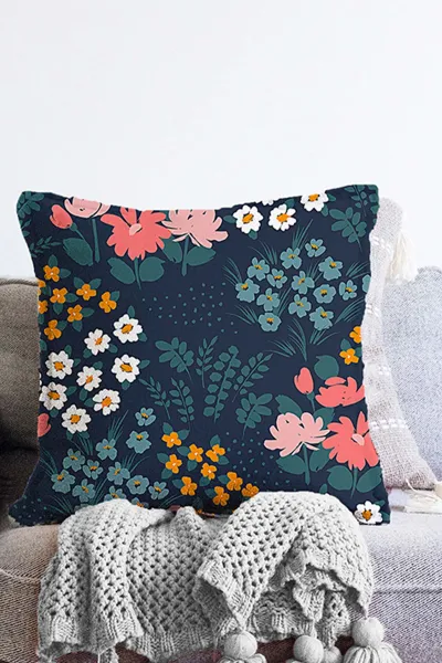 Lacivert 43x43 Dijital Baskılı Fermuarlı Modern Kırlent Kılıfı 272886
