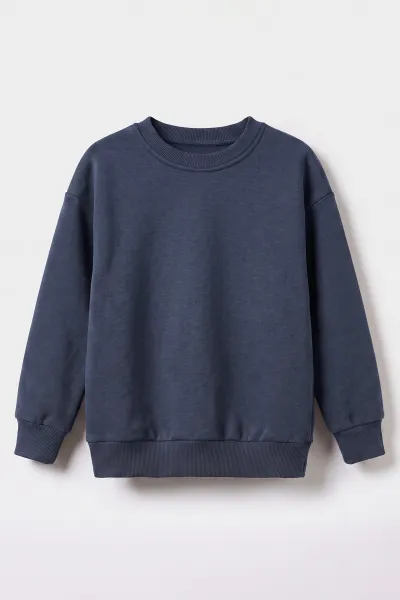 İndigo (5-12 Yaş) Baskısız   Düz 3 İp Şardonlu Erkek Çocuk Sweatshirt 483588
