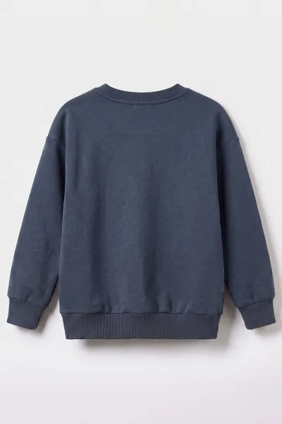 İndigo (5-12 Yaş) Baskısız   Düz 3 İp Şardonlu Erkek Çocuk Sweatshirt 483588