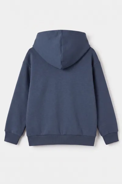 İndigo (5-12 Yaş) Baskısız Fermuarlı Kapüşonlu 3 ip Şardonlu Erkek Çocuk Sweatshirt 483576