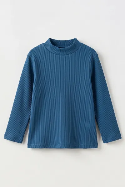 İndigo (5-12 Yaş) Yarım Balıkçı Yaka Kaşkorse Kız Çocuk Body Sweatshirt 493048
