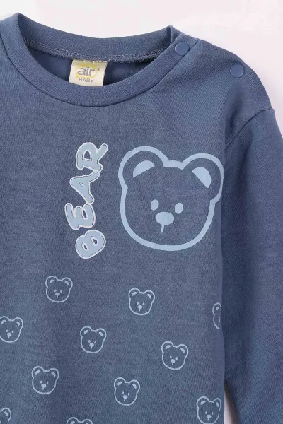 İndigo (6-18 Ay)Bear Baskılı Çıtçıtlı Çimalı Erkeke Bebek Takım 477416
