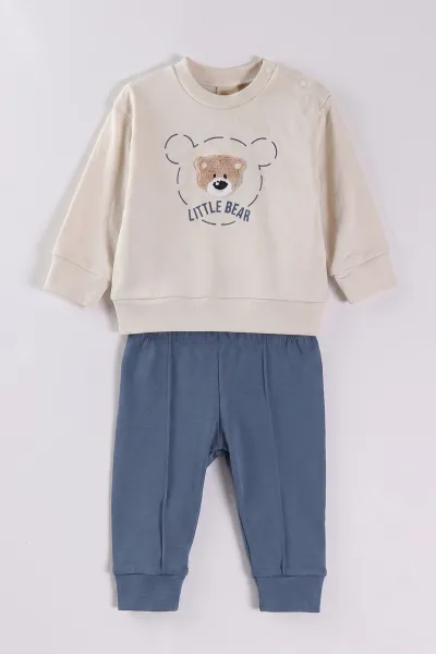 İndigo (6-18 Ay)Bear Süzene Nakışlı Çıtçıtlı Çimalı Erkek Bebek Takım 477308