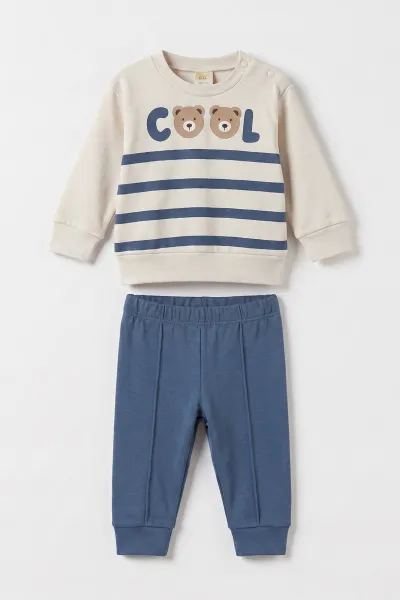 İndigo (6-18 Ay)Cool Baskılı Çıtçıtlı Çimalı Erkek Bebek Takım 477609