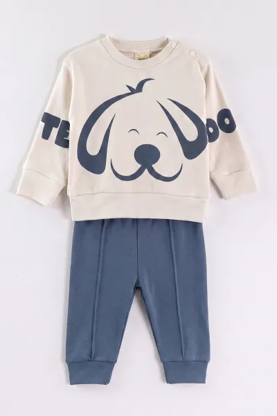 İndigo (6-18 Ay)Cute Dog Baskılı Çıtçıtlı Çimalı Erkek Bebek Takım 477885