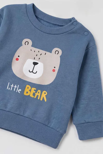 İndigo (6-18 Ay)Little Bear Baskılı Çıtçıtlı Çimalı Erkek Bebek Takım 477952