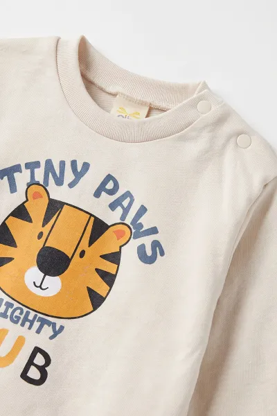 İndigo (6-18 Ay)Tiny Paws Baskılı Çıtçıtlı Çimalı Erkek Bebek Takım 477869