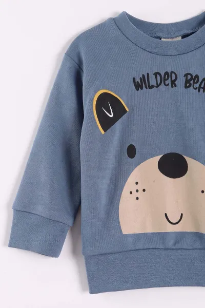 İndigo (6-18 Ay)Wild Bear Baskılı Çıtçıtlı Çimalı Erkek Bebek Takım 477926