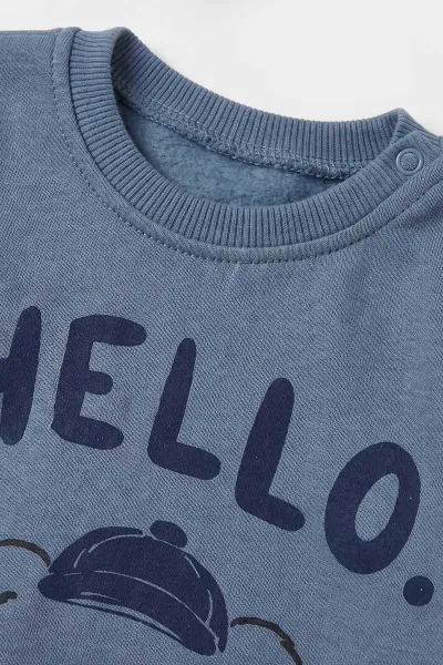 İndigo (6-24 Ay) Ayı Baskılı Kolları Çizgili  Penye Erkek Bebek Takım 485402