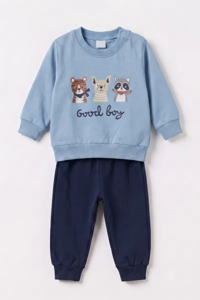 İndigo (6-24 Ay) Good Boy Baskılı  2 İp Erkek Bebek Mevsimlik Takım 484020