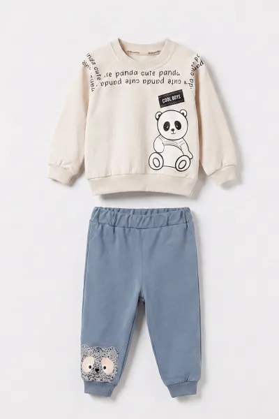 İndigo (6-24 Ay) Panda Baskılı    2 İp Erkek  Bebek Mevsimlik Takım 475971
