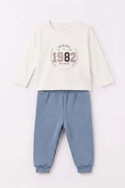 İndigo (6-24 Ay)1982 Baskılı 3 İp Şardonlu Hırkalı Erkek Bebek 3'lü Mevsimlik Takım 497240