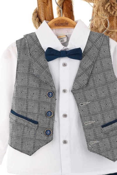 İndigo (6-9 Yaş) Ekose Desenli Papyonlu Erkek Çocuk Takım 159014